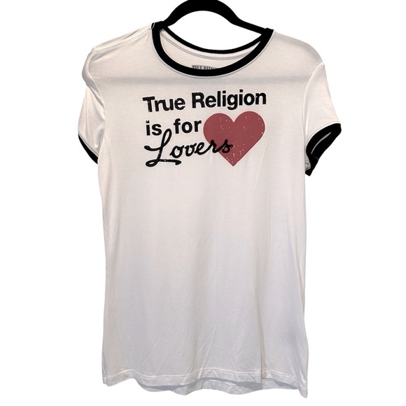 A119 Y2K True Religion White and Red Graphic Tee Lovers - Picture 1 of 3